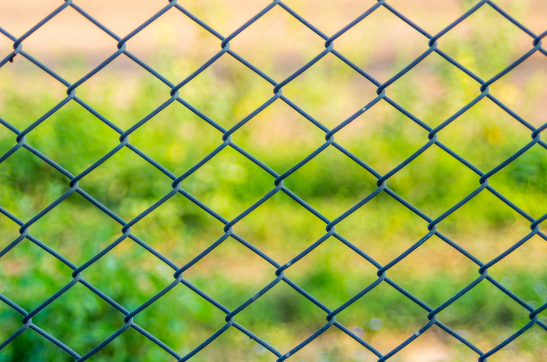 a blue chainlink fence
